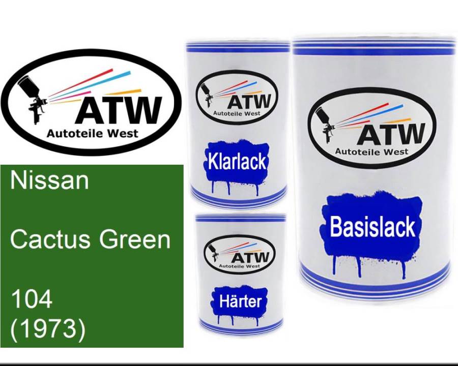 Nissan, Cactus Green, 104 (1973): 500ml Lackdose + 500ml Klarlack + 250ml Härter - Set, von ATW Autoteile West.